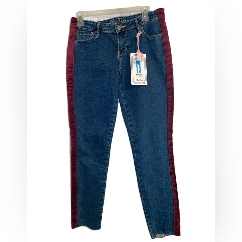 Blue Desire Women’s Blue with wine velvet side trim Skinny Jeans/ JR Size 9